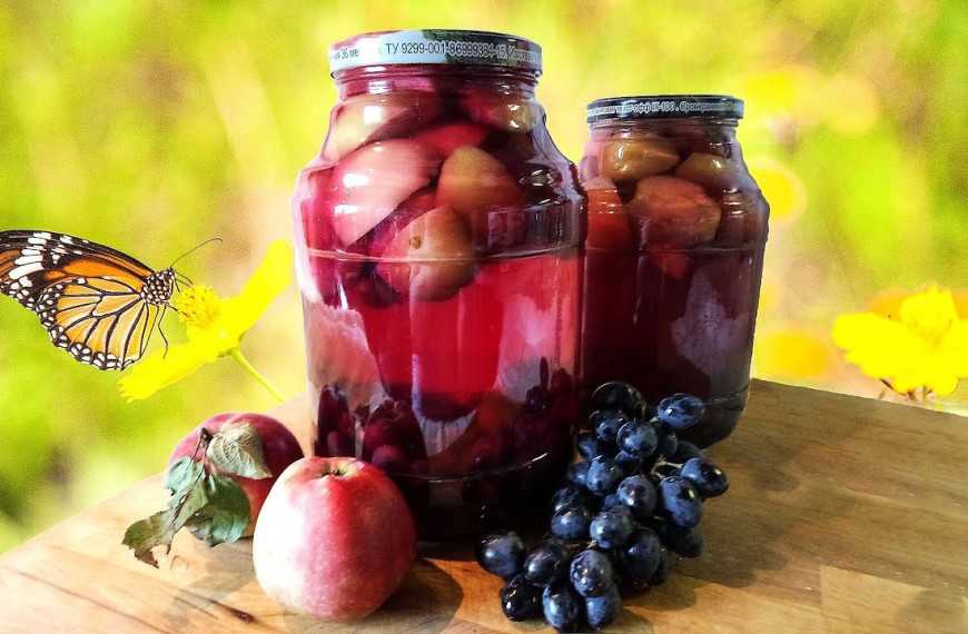 Компот из яблок и винограда: простой рецепт на зиму с фото и видео