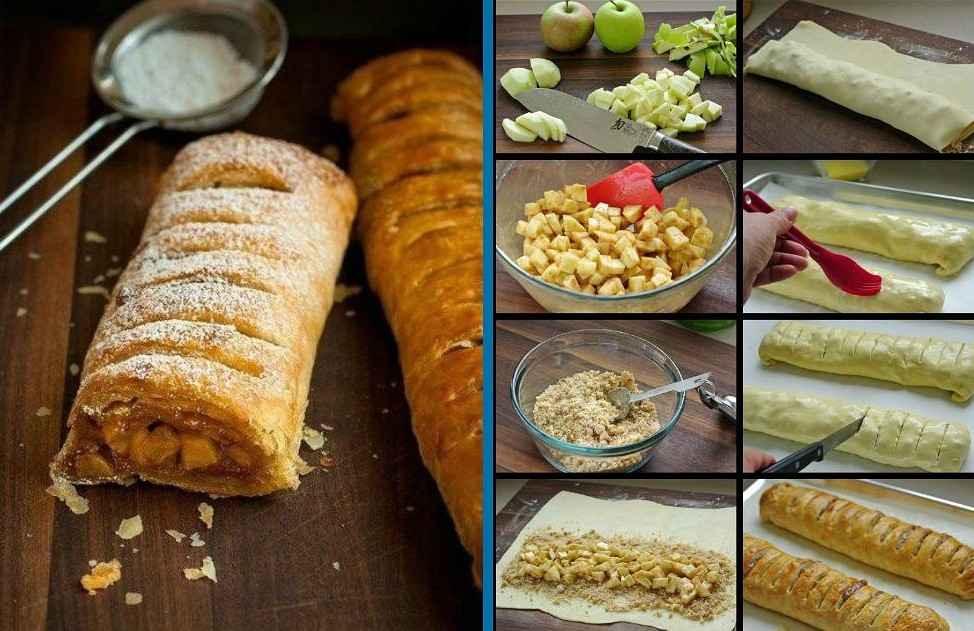 Штрудель с яблоками из слоеного теста – самые вкусные рецепты