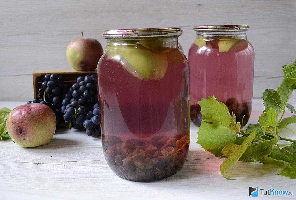 Компот из винограда и яблок на зиму на 3 литровую банку фото рецепт
